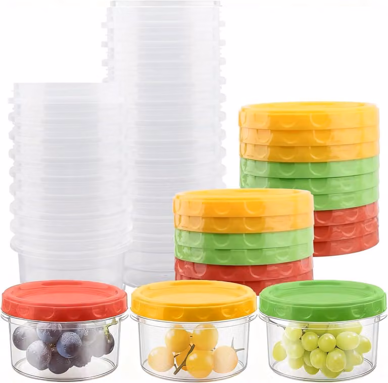Contenitori per alimenti, 24 pezzi, capacità 250 ml, impilabili, con coperchi a vite colorati, ideali per snack