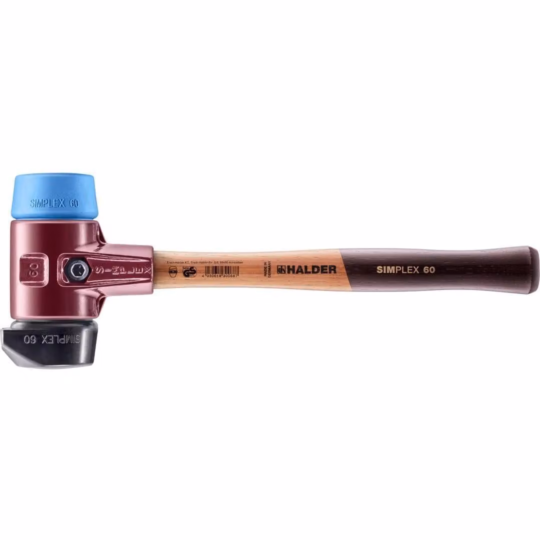 Mazza SIMPLEX soft-face con alloggiamento TE e manico in legno, Ø 60, composizione in gomma con base/TPE-soft
