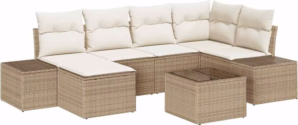 Set Divano da Giardino 7 pcs Beige e Crema polyrattan