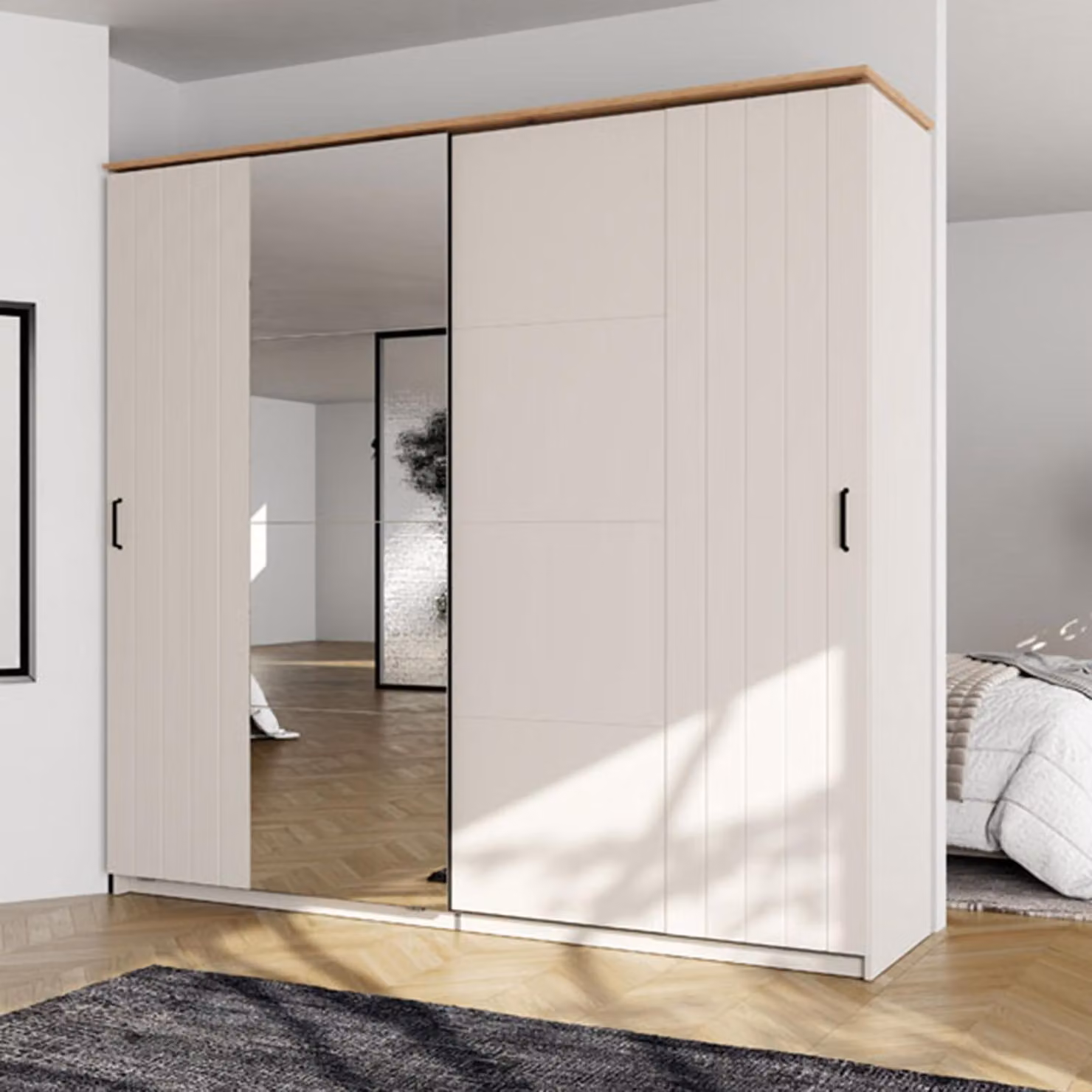 Aurovi - Guardaroba 2 Ante, 220x205h cm Bianco Crema, 2 Ripiani