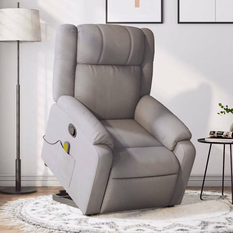 vidaXL Poltrona Alzapersona Reclinabile con Assistenza Elettrica, Colore Beige/Grigio, Rivestimento in Tessuto e Schiuma