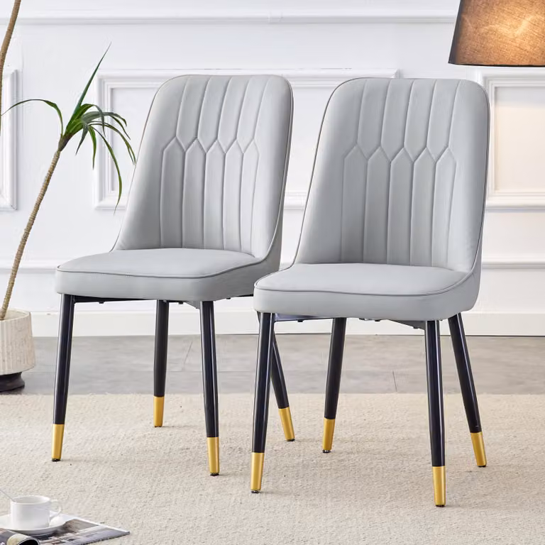 Set di 2 sedie da pranzo, con schienale imbottito in ecopelle, gambe in metallo, design versatile (nero, grigio chiaro)