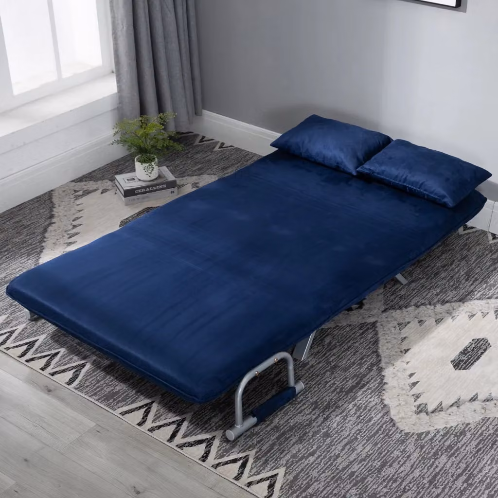 Divano letto Mivray moderno in tessuto blu con schienale regolabile e telaio in metallo – 2
