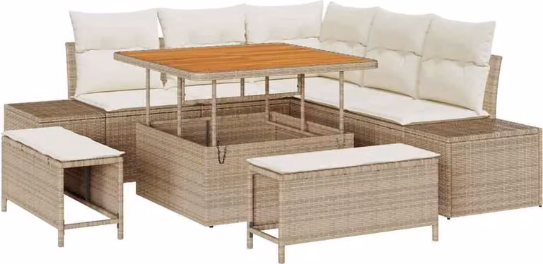 Set Divano da Giardino con cuscino 8 pcs Beige polyrattan
