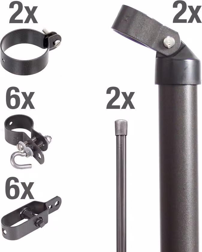 Alberts 634353 Set di collegamento per cancello in filo metallico e recinzione in rete metallica, set, 2s, zinco fosfatato antracite-metallico, per la posa in opera nel calcestruzzo, palo del cancello Ø: 60 mm, altezza recinzione: 800 mm