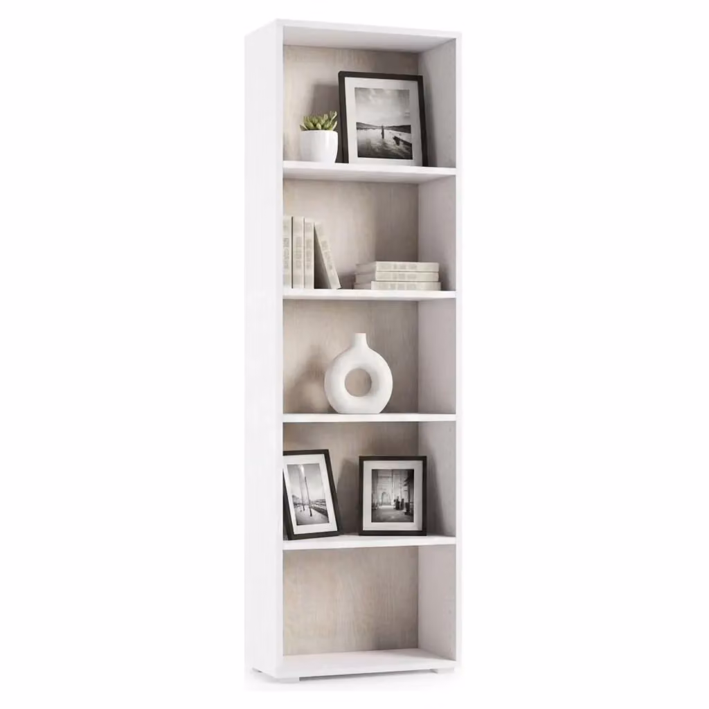 Libreria Allevien DMORA con 5 ripiani regolabili in MDF, L: 60 cm, P: 30 cm, H: 195 cm, Bianco – 2
