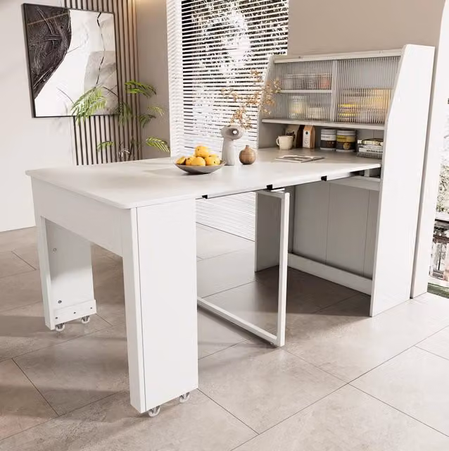 Tavolo da pranzo allungabile 52/132;5x80x76 cm in truciolare; metallo e vetro; bianco