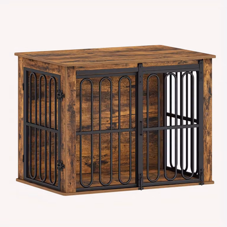 Gabbia per cani - Trasportino per cani - Cuccia per cani - Box per cani - Casa per cani - Con doppia porta, inclusa una porta scorrevole - Realizzata in legno e metallo