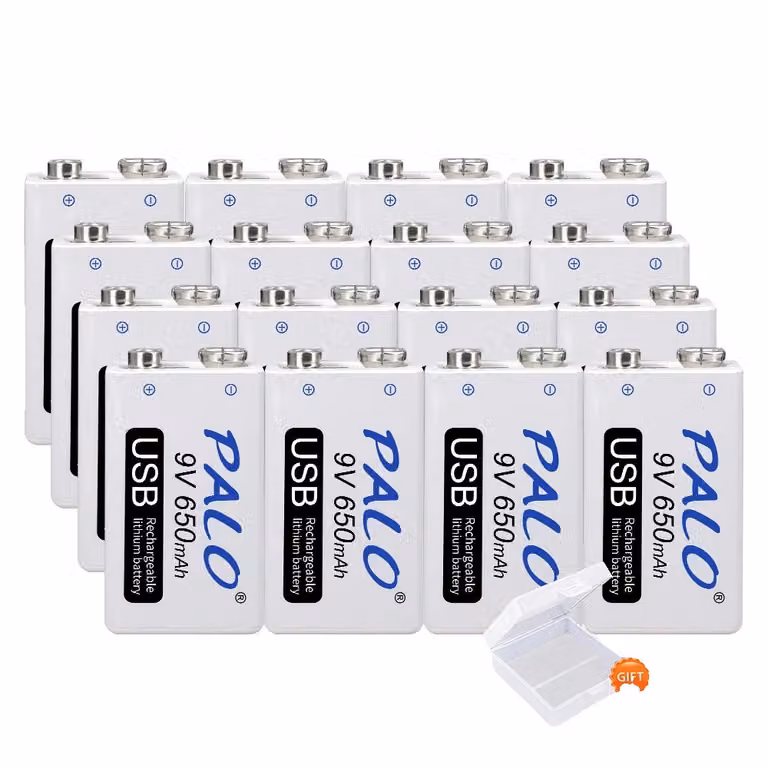 batteria ricaricabile USB da 9V, 650mAh, 1800 cicli di ricarica, 16 pezzi batteria da 9V