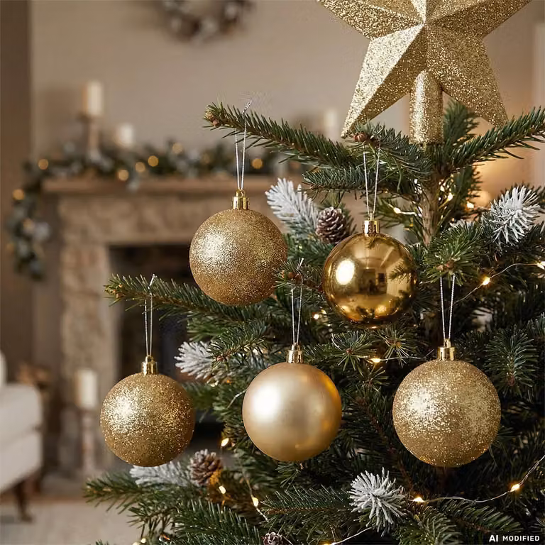 Set di decorazioni natalizie Vestiamo Casa in oro e argento, composto da 18 pezzi tra palline, pendenti e puntale per l'albero