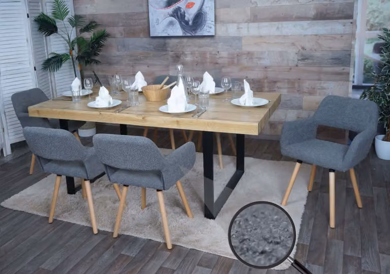 set di 6 sedie da pranzo HWC-A50 II, sedia da cucina sedia imbottita, legno tessuto/tessuto bouclé (450g/m²) ~ grigio scuro