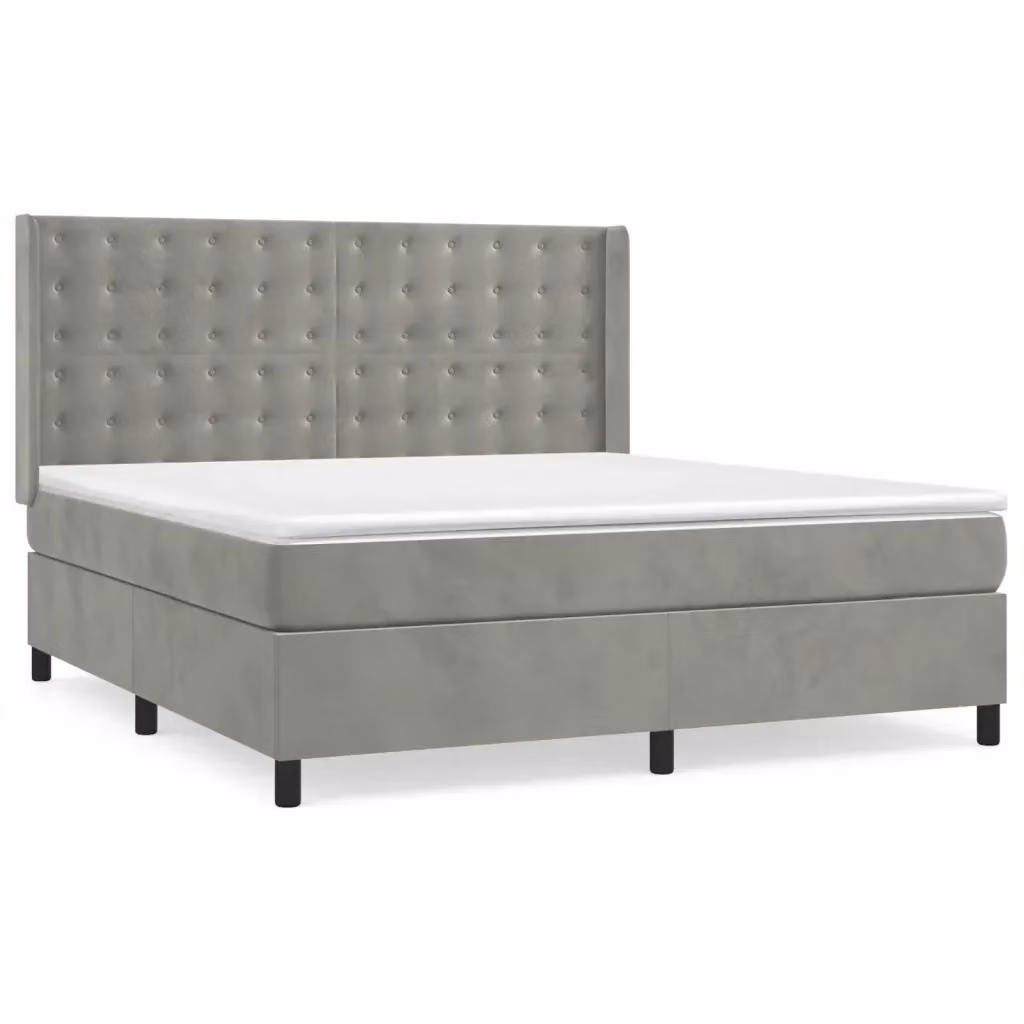 Giroletto a Molle con Materasso vidaXL in Velluto Grigio Chiaro e Bianco L/P/H: 160 x 200 cm – 2