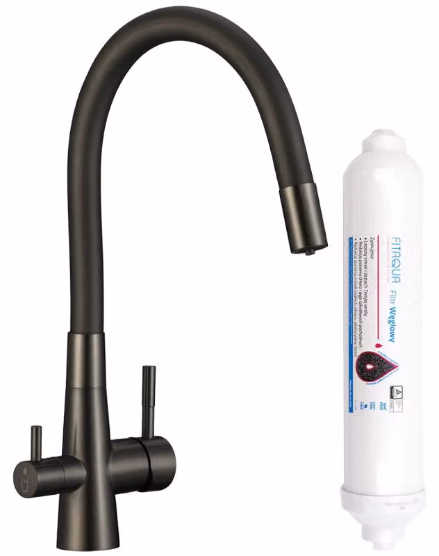 Rubinetto da cucina in grafite con bocca flessibile e sistema di filtraggio dell'acqua Riveco
