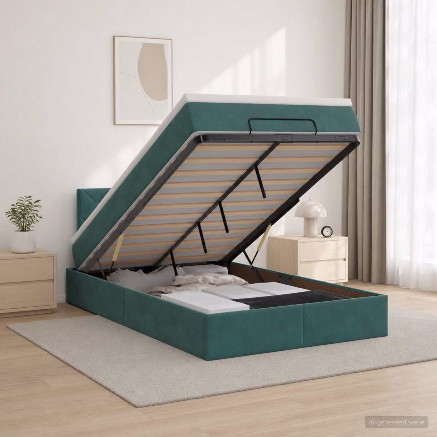 Letto ottomano con materasso vidaXL in velluto verde scuro, L 120 x P 200 cm
