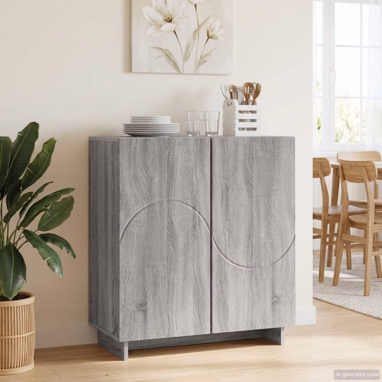 Credenza moderna vidaXL in legno ingegnerizzato color grigio, L: 67 cm, P: 34,5 cm, H: 75 cm