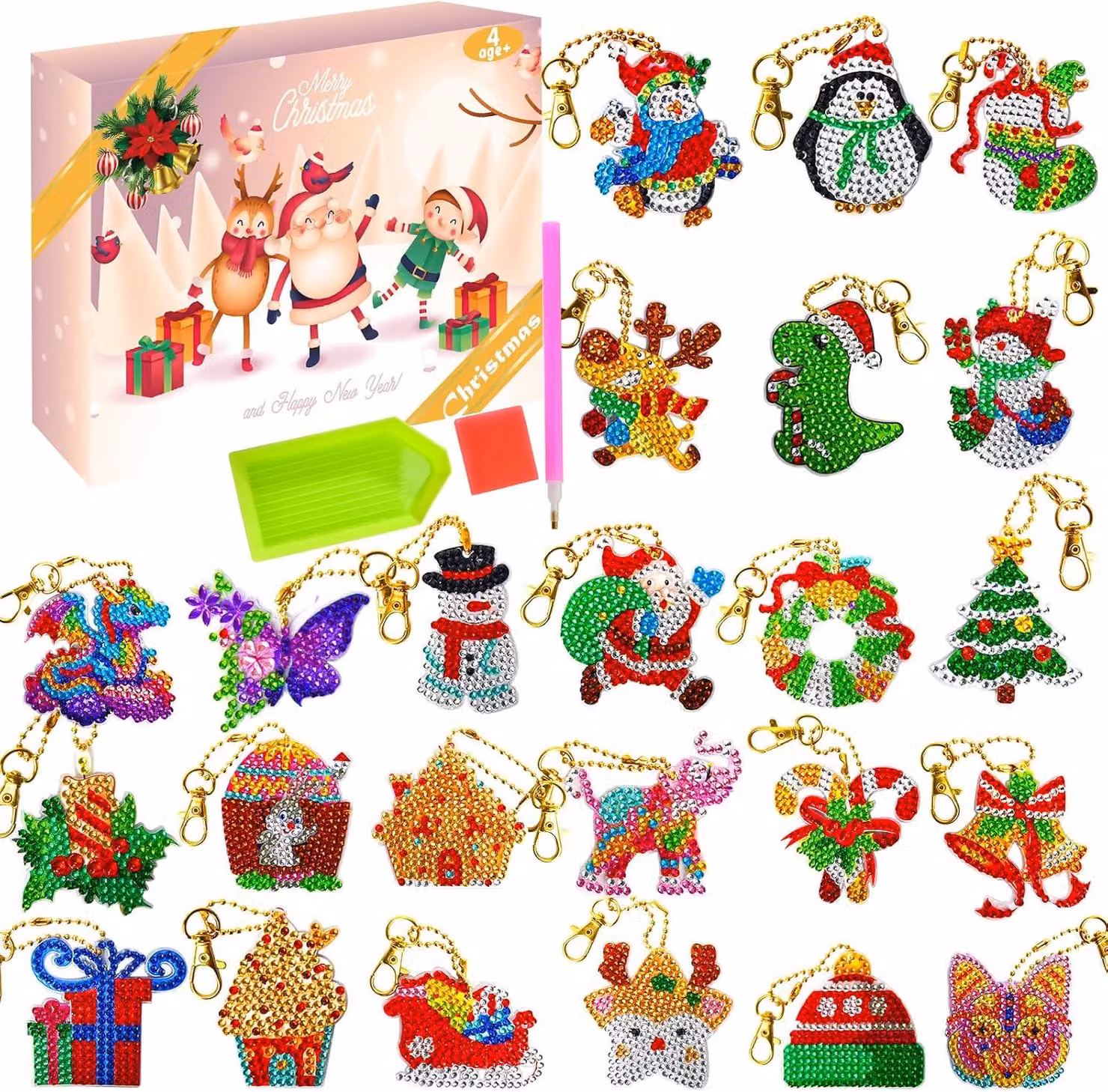 Calendario dell'Avvento 2025 per bambini - 24 kit "fai da te" per creare portachiavi con diamanti, calendario dell'Avvento natalizio