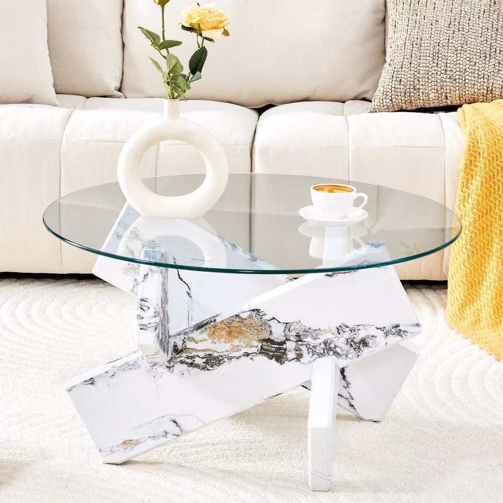 Tavolino da salotto in vetro rotondo - design moderno ed elegante - multifunzionale
