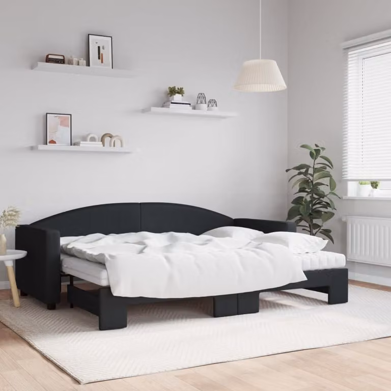 Maison Exclusive - Divano letto estraibile con materassi, nero, 80x200 cm, tessuto