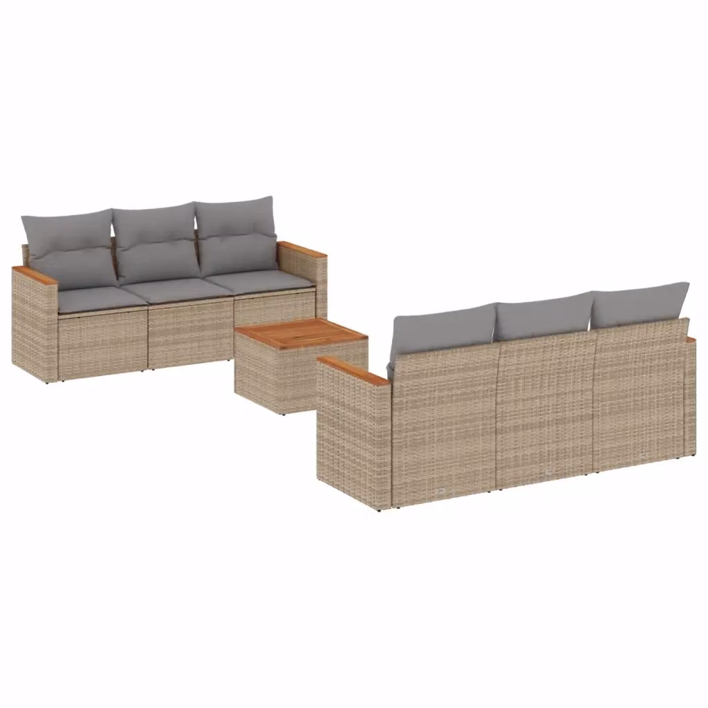vidaXL Set Divano da Giardino 7 pz Moderno con Cuscini Beige e Grigio in Polyrattan e Acciaio Verniciato a Polvere – 2