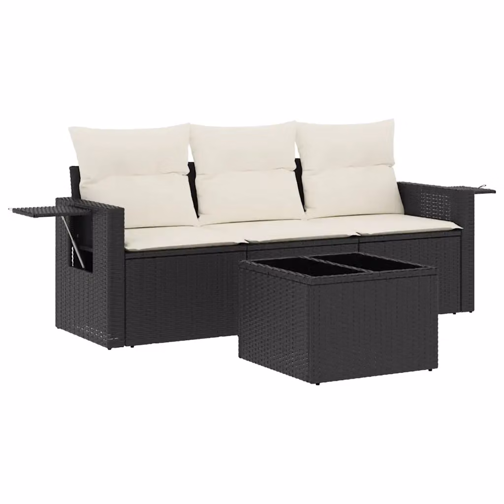 Set di Divani da Giardino vidaXL 4 Pezzi in Polyrattan Nero con Cuscini e Tavolino – 2