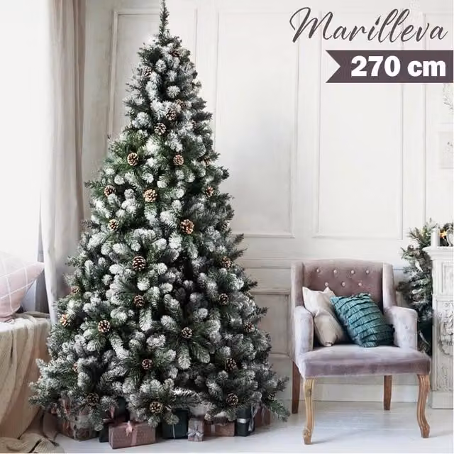 Albero Di Natale Innevato Marilleva 270cm 2156 Rami Super Folto con Pigne