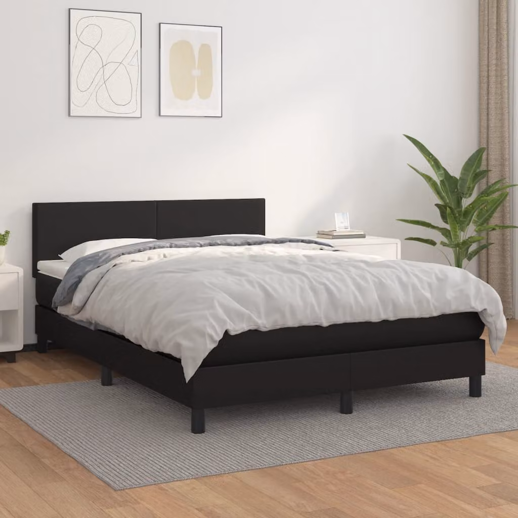 vidaXL Giroletto a Molle con Materasso in Similpelle Nero L/P/H: 140 x 190 cm