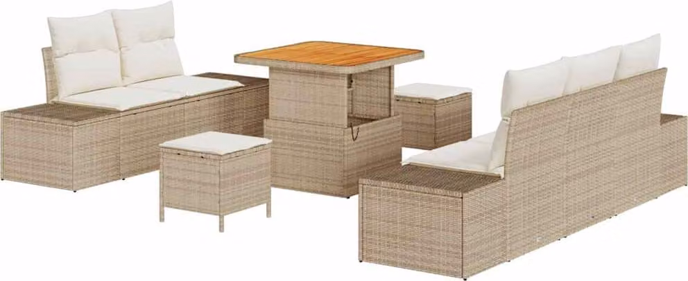 Set Divano da Giardino con cuscino 8 pcs Beige polyrattan