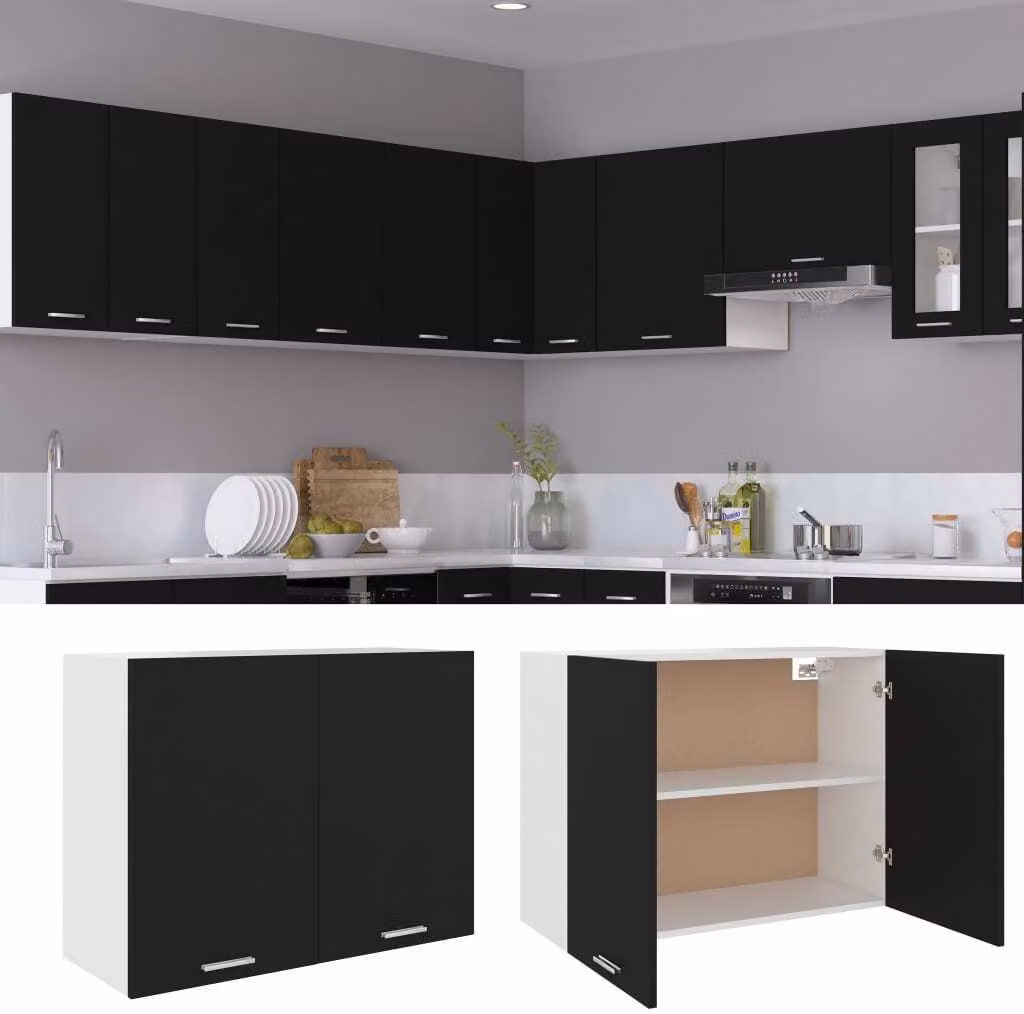 Mobile Pensile “Lyon” Nero 80x31x60 cm in Legno Multistrato