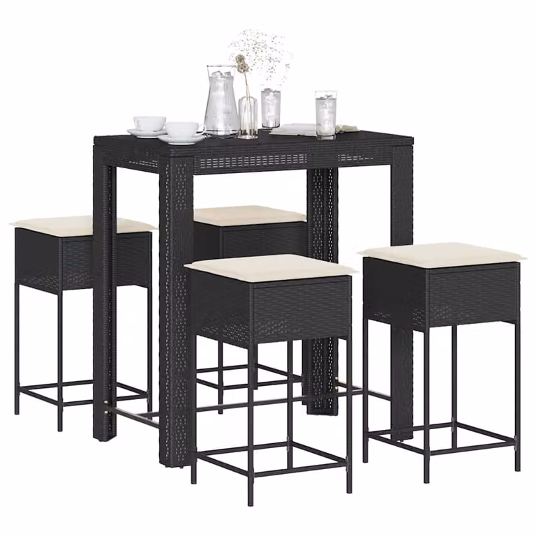 vidaXL Set Bar da Giardino 5 pz in Polyrattan Nero con Cuscini