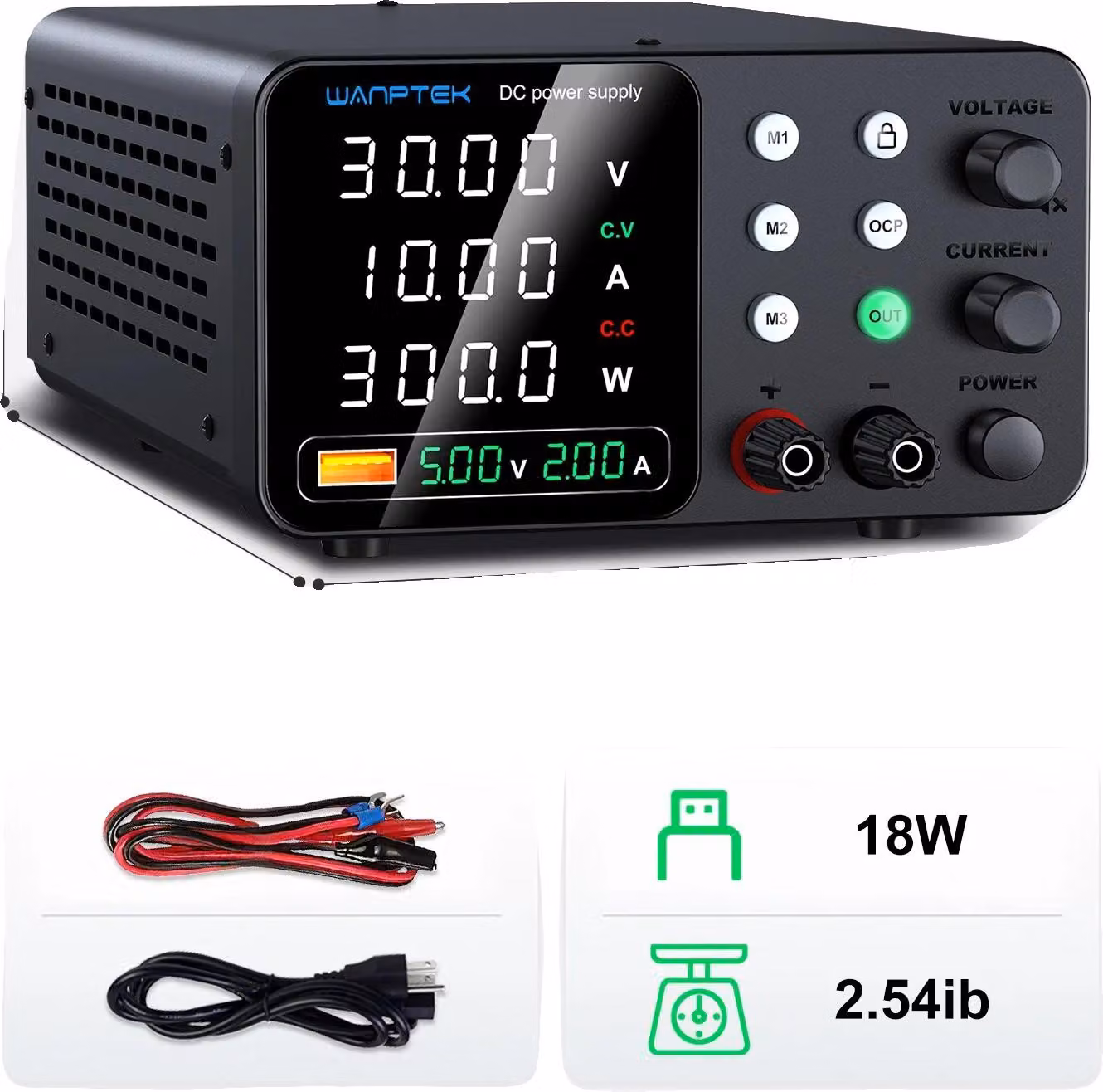 Alimentatore da laboratorio, tensione regolabile, multiple funzioni di protezione, modello TPS-C3010, 30V, 10A
