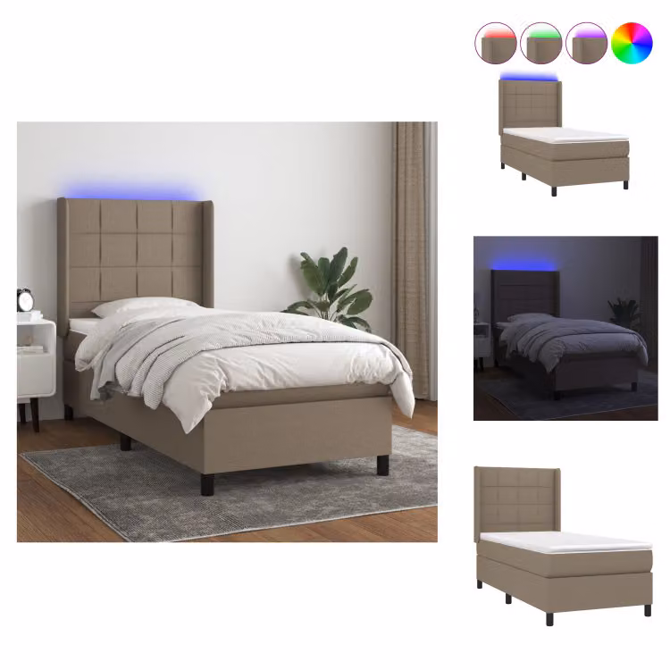 vidaXL Letto a molle con materasso e tessuto LED Taupe 80x200 cm - Letti & strutture letto