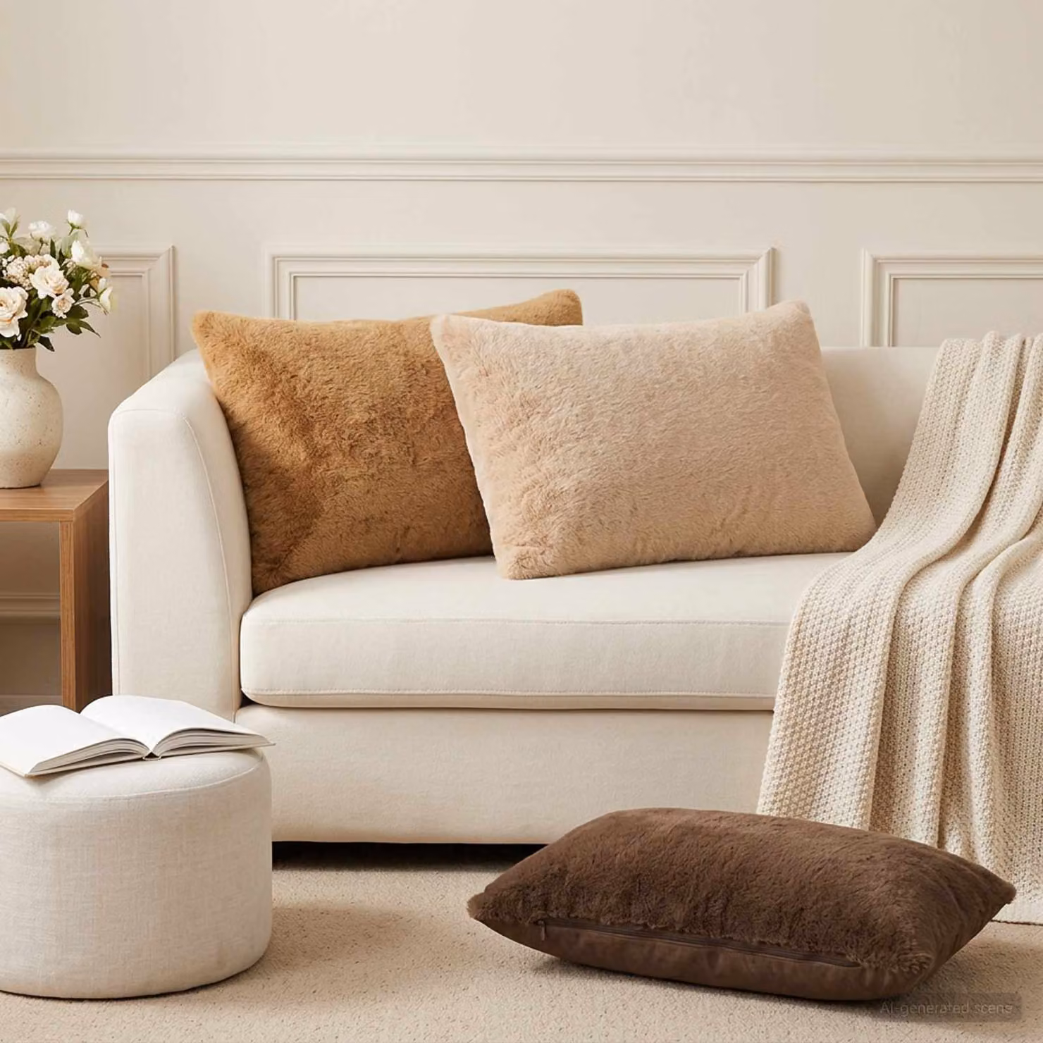 Set di 2 federe vidaXL HEERLEN in ecopelliccia beige, L 50 cm x P 70 cm