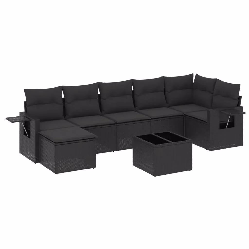 vidaXL Set Divani da Giardino a L con Cuscini 8 pz Nero in Polyrattan e Struttura in Metallo – 2