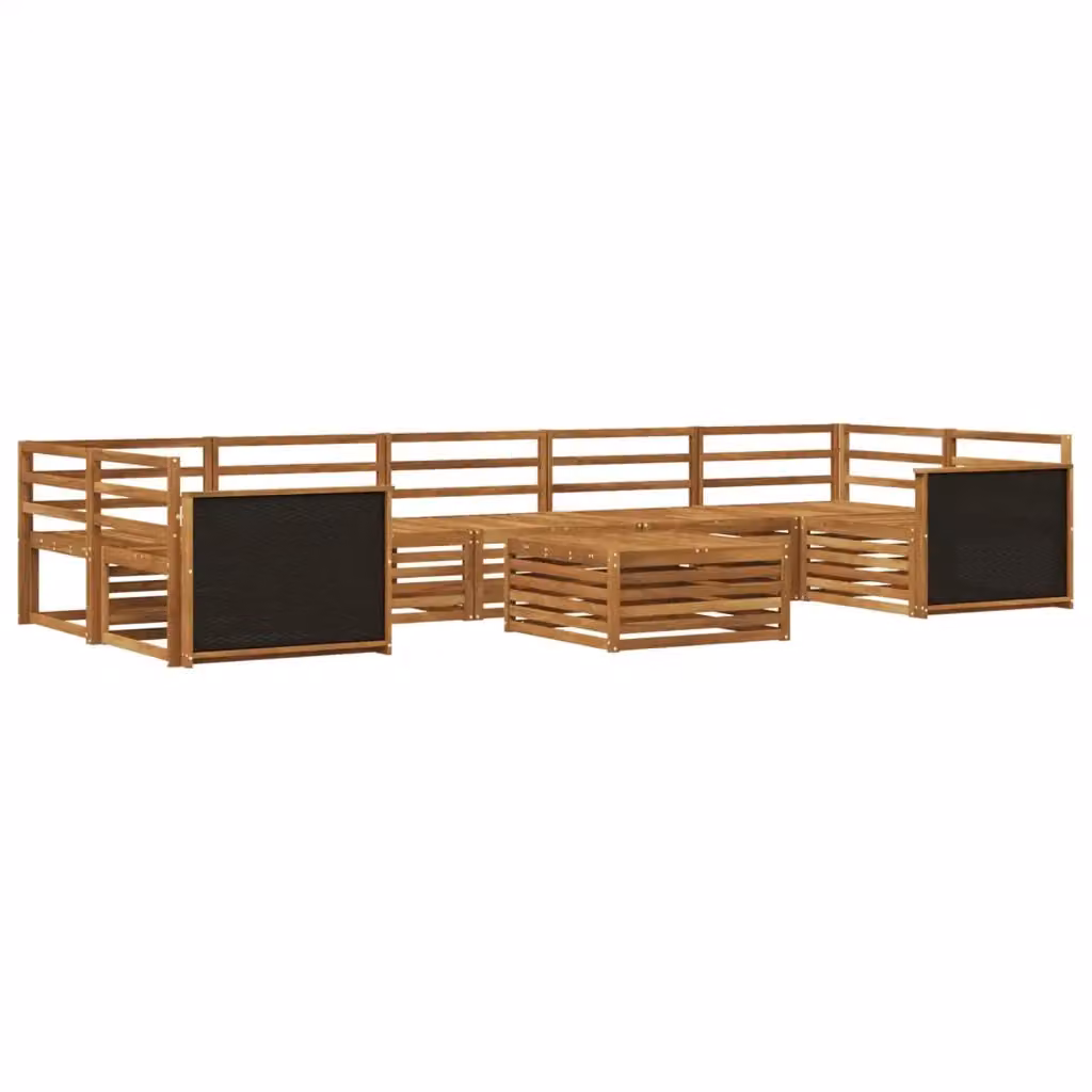 Set di divani da esterno a forma di U vidaXL in legno di acacia massello marrone con cuscini e tavolino da caffè incluso – 2