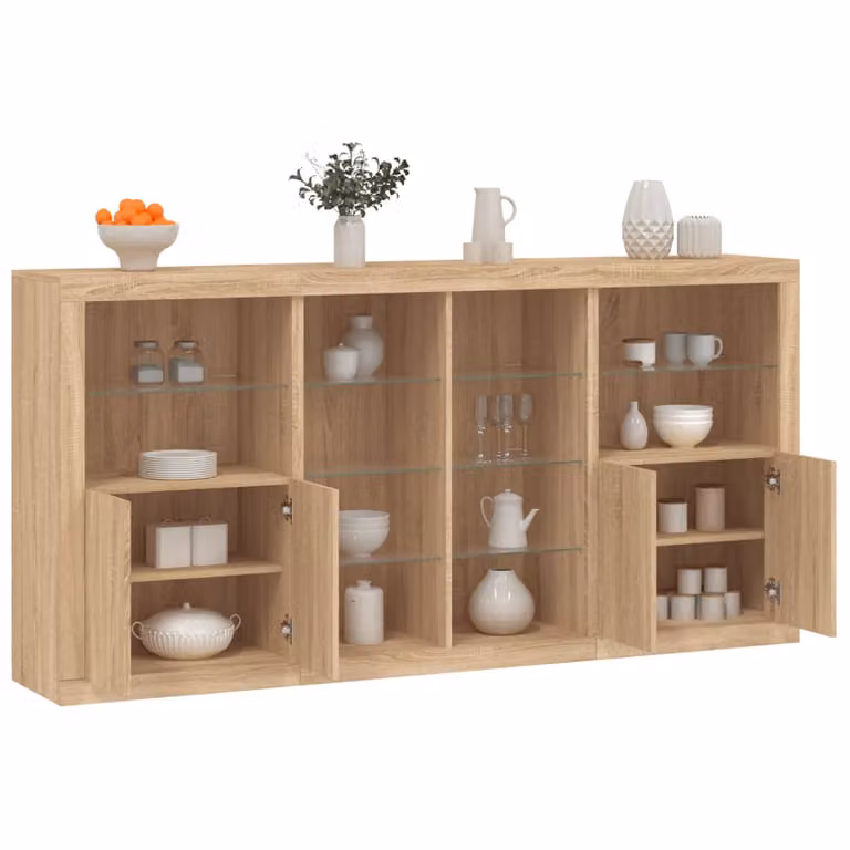 Credenza moderna vidaXL con luci LED in rovere color marrone L: 202 cm, P: 37 cm, H: 100 cm