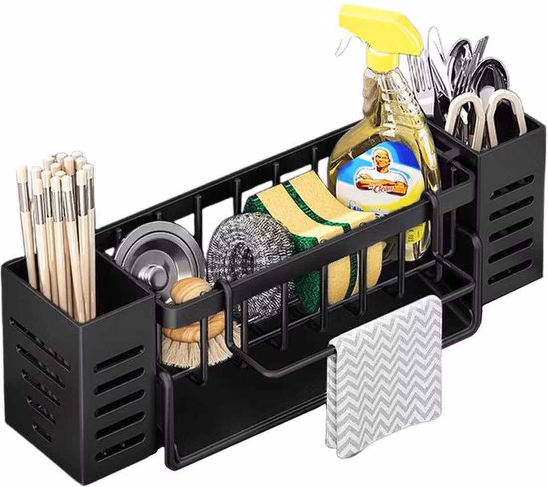 Ibenzoa® Organizer multifunzionale da cucina con sistema di drenaggio e vano portaoggetti