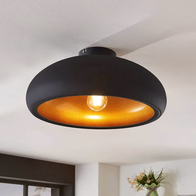 Plafoniera soffitto Gerwina Lindby, dimmerabile, Nero, Soggiorno / Sala da pranzo, Metallo, Moderno, Plafoniera