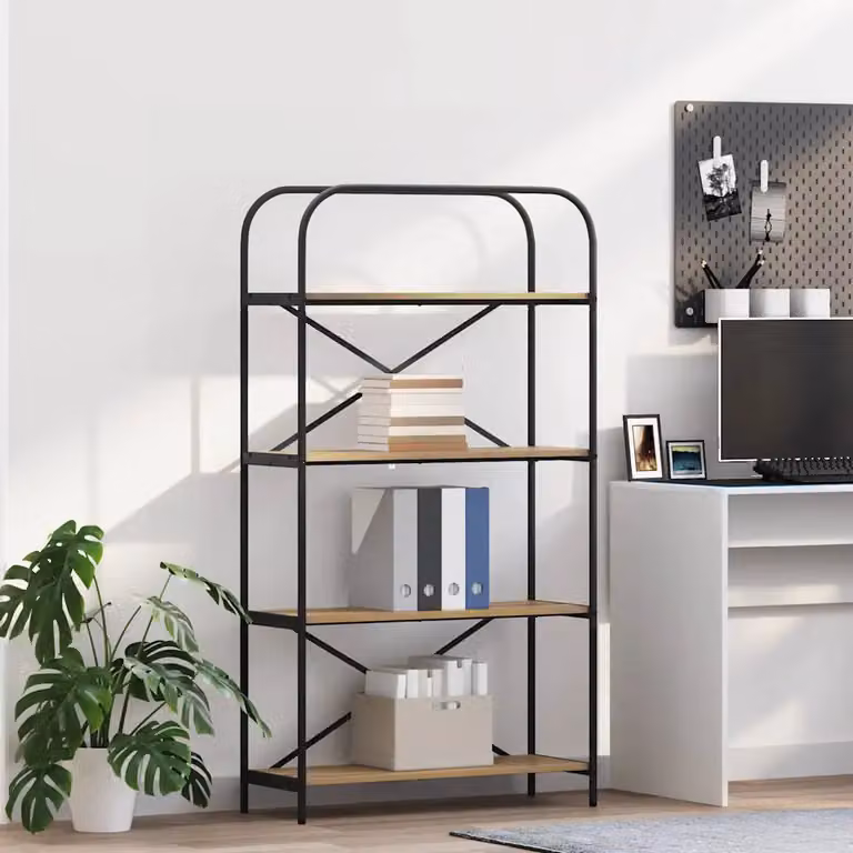 Libreria moderna vidaXL a 4 livelli in legno e metallo, L 80 cm x P 30 cm x H 146 cm, marrone e nero