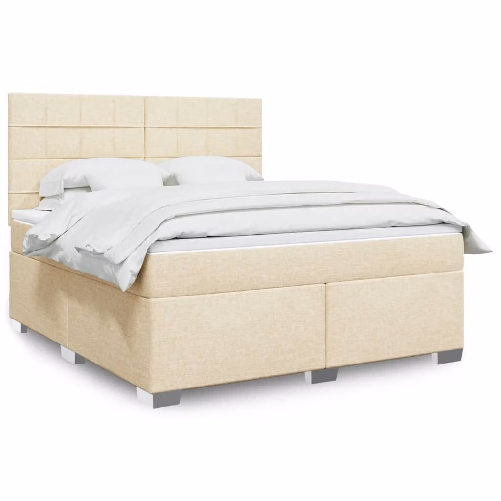 vidaXL Giroletto a Molle con Materasso in Tessuto Beige e Bianco L/P/H: 180 x 200 x 150,5 cm