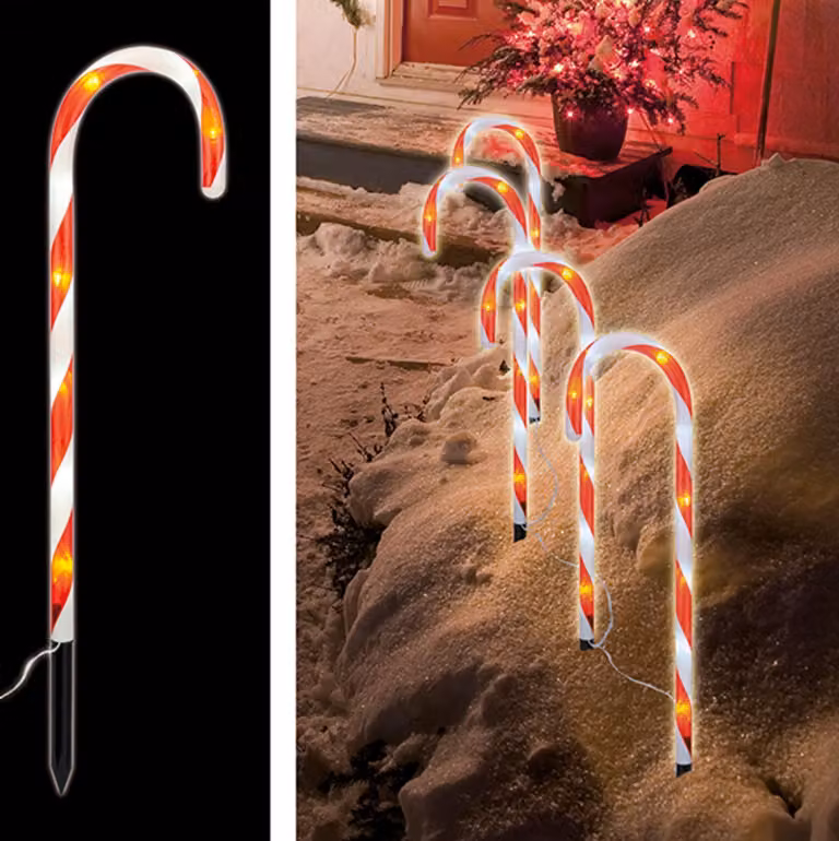 Set di 4 bastoncini luminosi a LED a forma di bastoncino di zucchero, 32 LED, 44 cm
