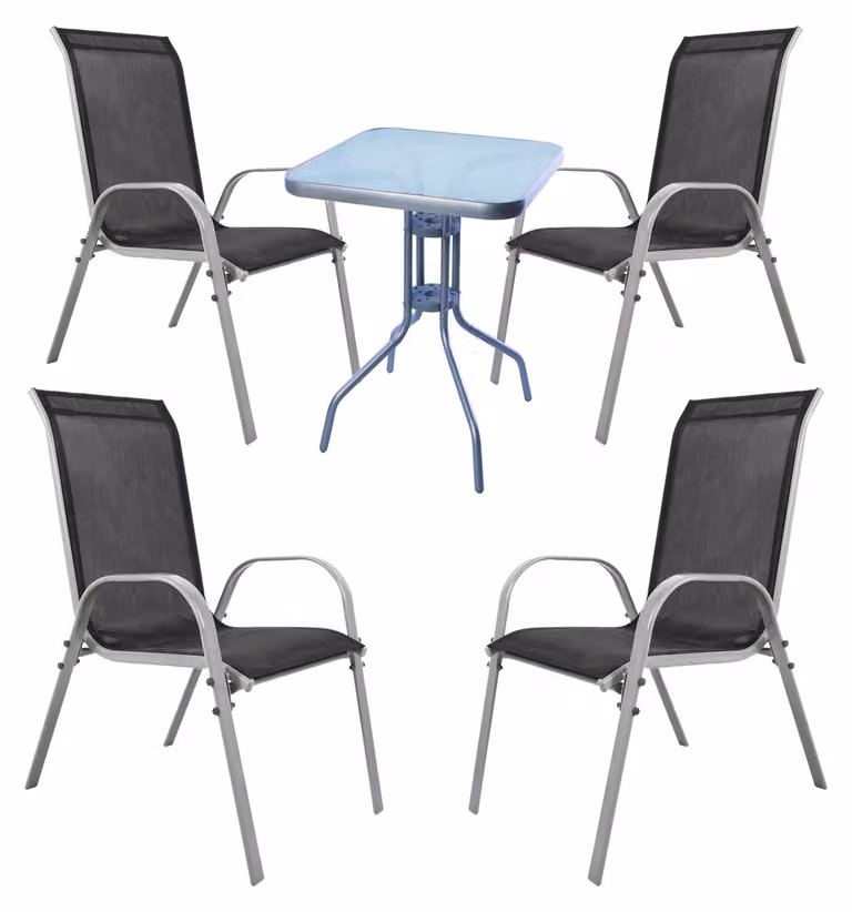 Set da bistrot, composto da 5 pezzi, color argento/grigio e nero