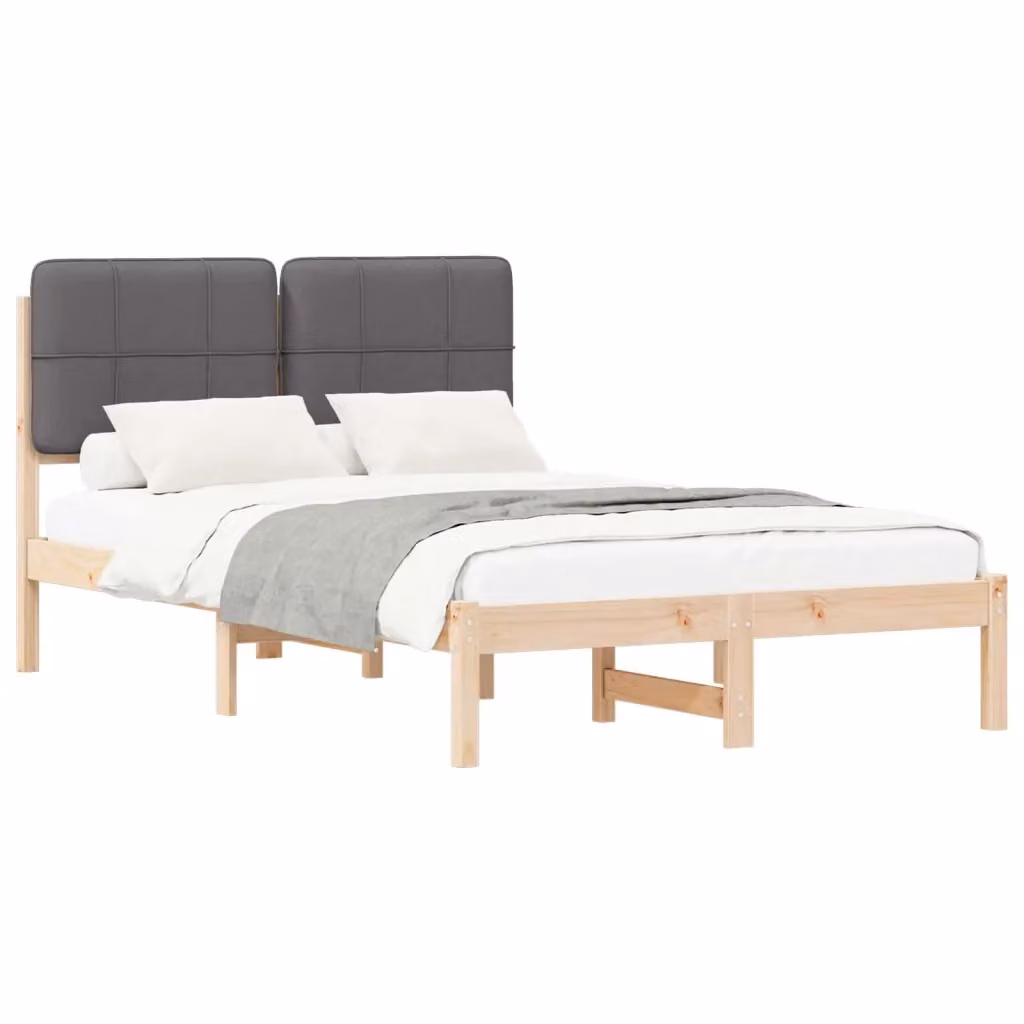 Letto con testiera rivestita vidaXL in legno di pino e tessuto grigio L 120 cm x P 200 cm x H 84,5 cm – 2