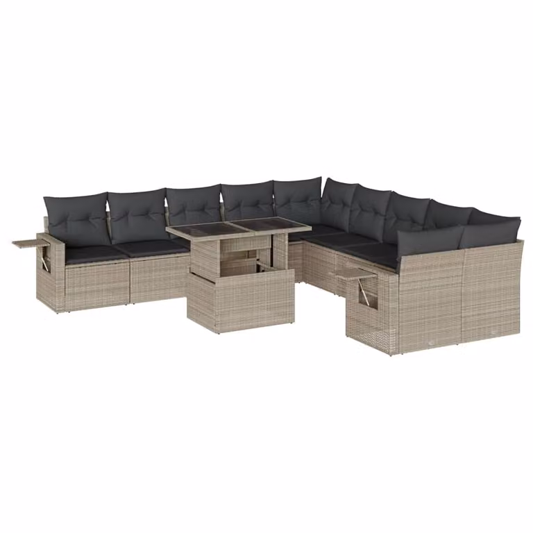 Set Divani da Giardino 11 pz con Cuscini in Polyrattan Grigio