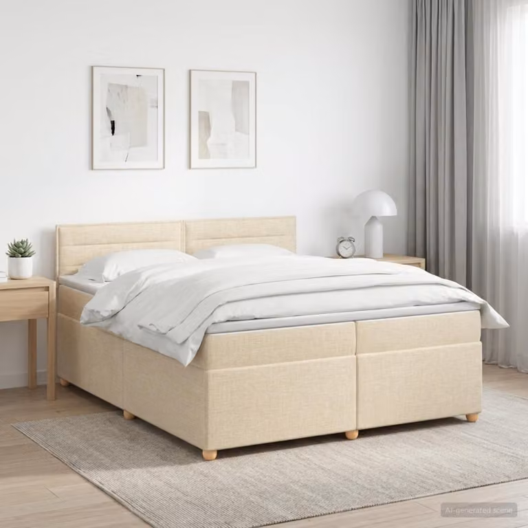 Letto box spring con materasso ibrido vidaXL in tessuto beige e bianco, L/P/H: 200 x 200 x 88 cm