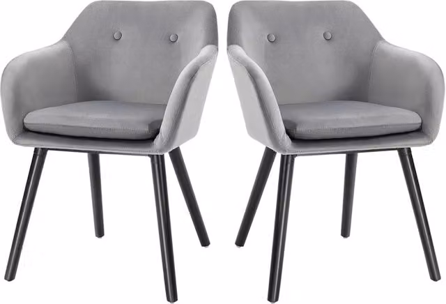 Set di 2 Sedie per Sala da Pranzo GIORDANOSHOP con Braccioli in Velluto Grigio L: 54 cm, P: 56 cm, H: 74 cm
