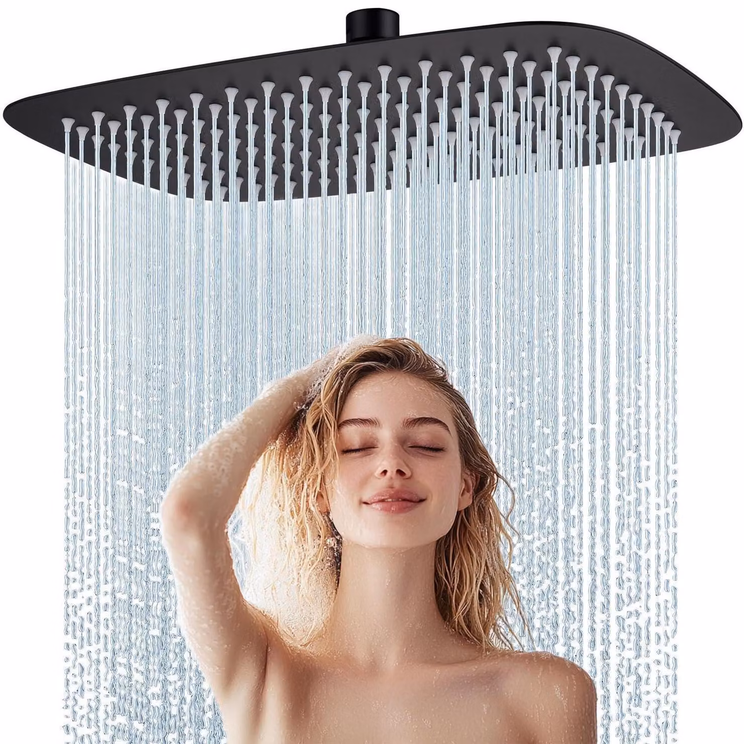 Regendusche a soffitto, acciaio inossidabile, finitura nero opaco, 30x20 cm, rettangolare, con ugelli anticalcare