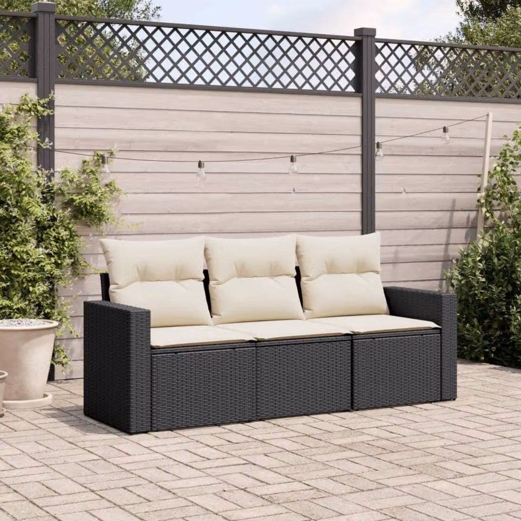 Maison Exclusive - Set da giardino 3 pezzi con cuscini in polyrattan nero