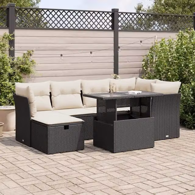 Set Divani da Giardino con Cuscini 7pz Nero Polyrattan 3327776