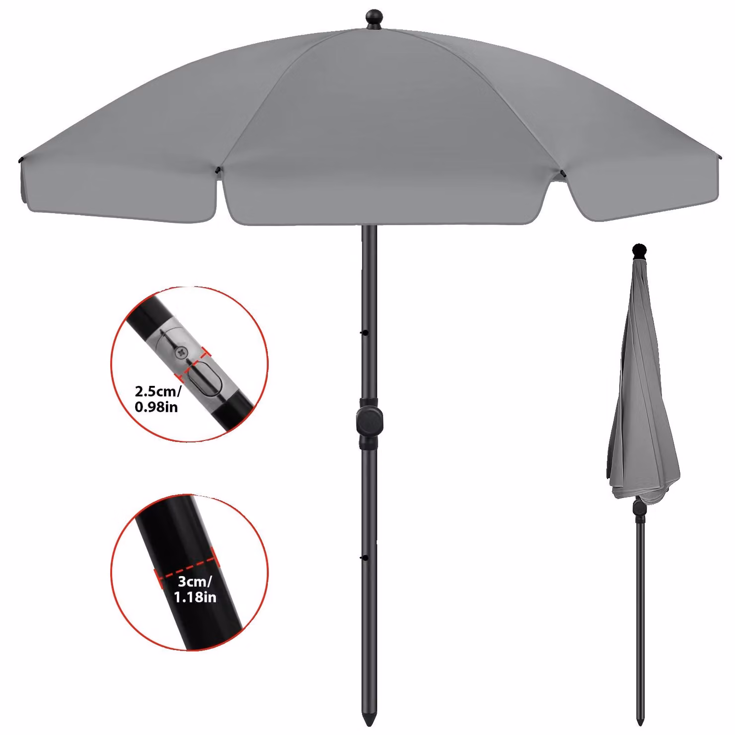 Gazebo da giardino, telo con tetto regolabile, protezione UV, forma rotonda, colore grigio