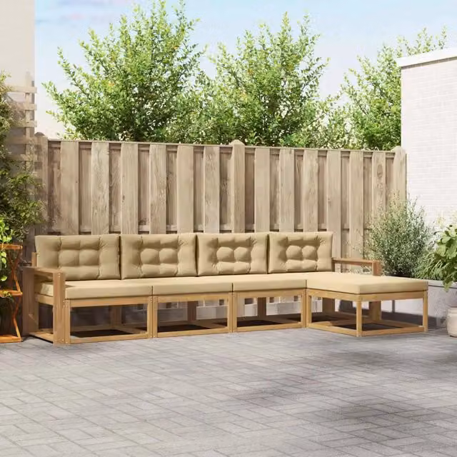 Set di divani da esterno 4 pz Bianco e Beige Poliestere 3386312